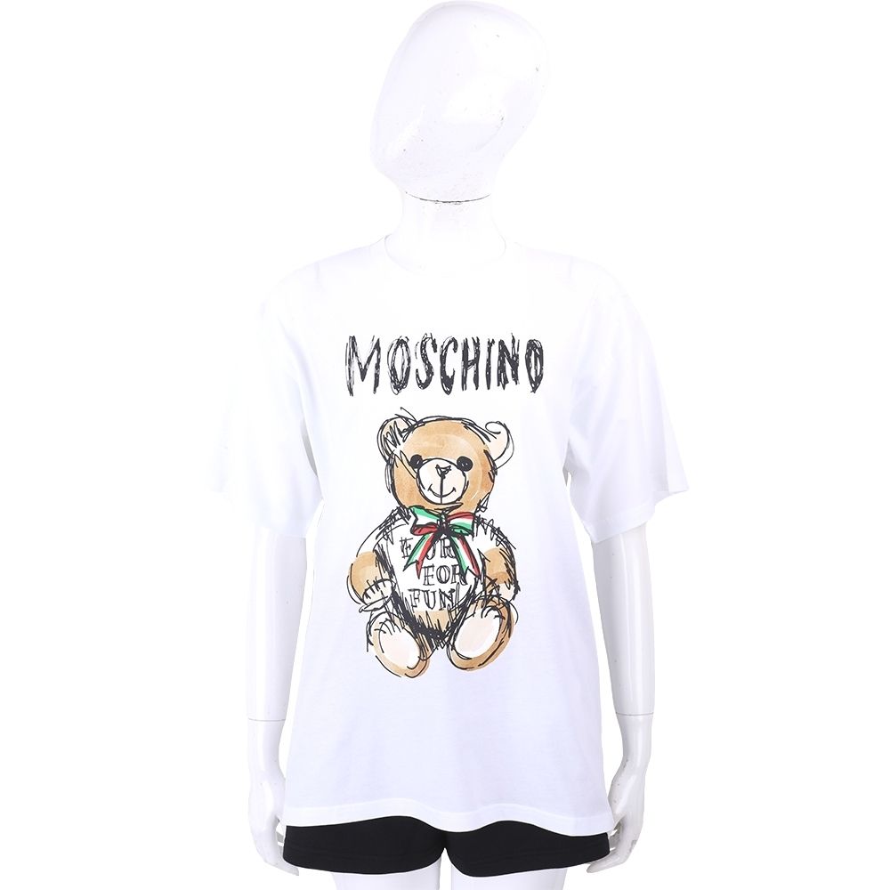 MOSCHINO 彩繪泰迪熊 x 泡泡龍聯名 寬鬆版純棉短袖TEE T恤-多款可選 (手繪泰迪熊-白色)