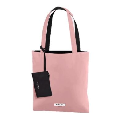 PRADA 雙面托特包附卡包｜霧粉黑雙色款