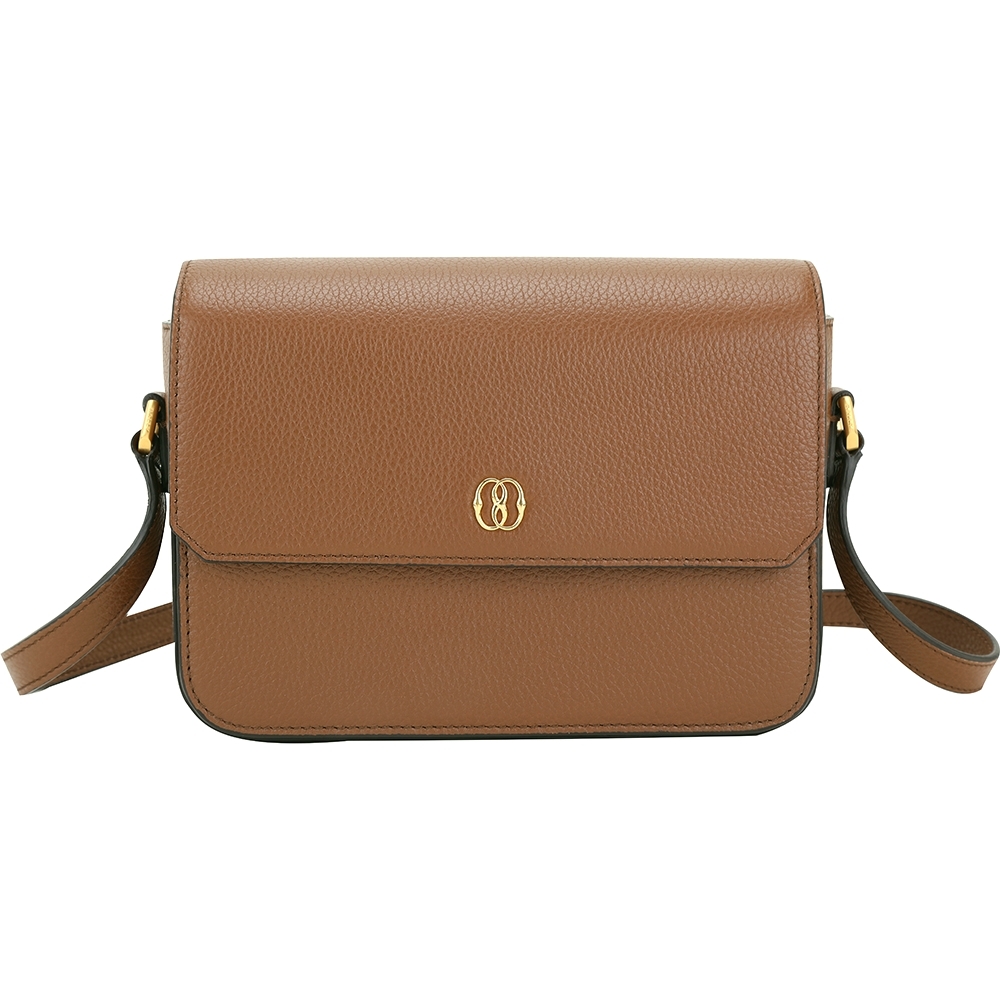 BALLY Emblem Logo鏤空金屬荔紋牛皮方型肩/斜背包(咖啡色)