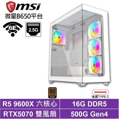 微星B650平台[BHCY64N43]R5 9600X/RTX 5070/16G/500G SSD