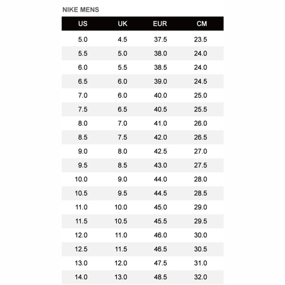 nike court vision low size chart