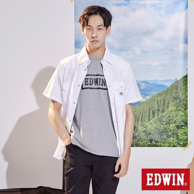 EDWIN 男裝 方框 LOGO短袖T恤-麻灰色