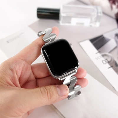 Apple Watch 全系列通用錶帶 蘋果手錶替用錶帶 麻花捲 啞光 折疊扣不鏽鋼錶帶 銀色