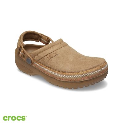 Crocs卡駱馳 (中性鞋) Crafted Vegan Suede 經典輕走仿麂皮縫線克駱格-棕褐色 214048-2EY