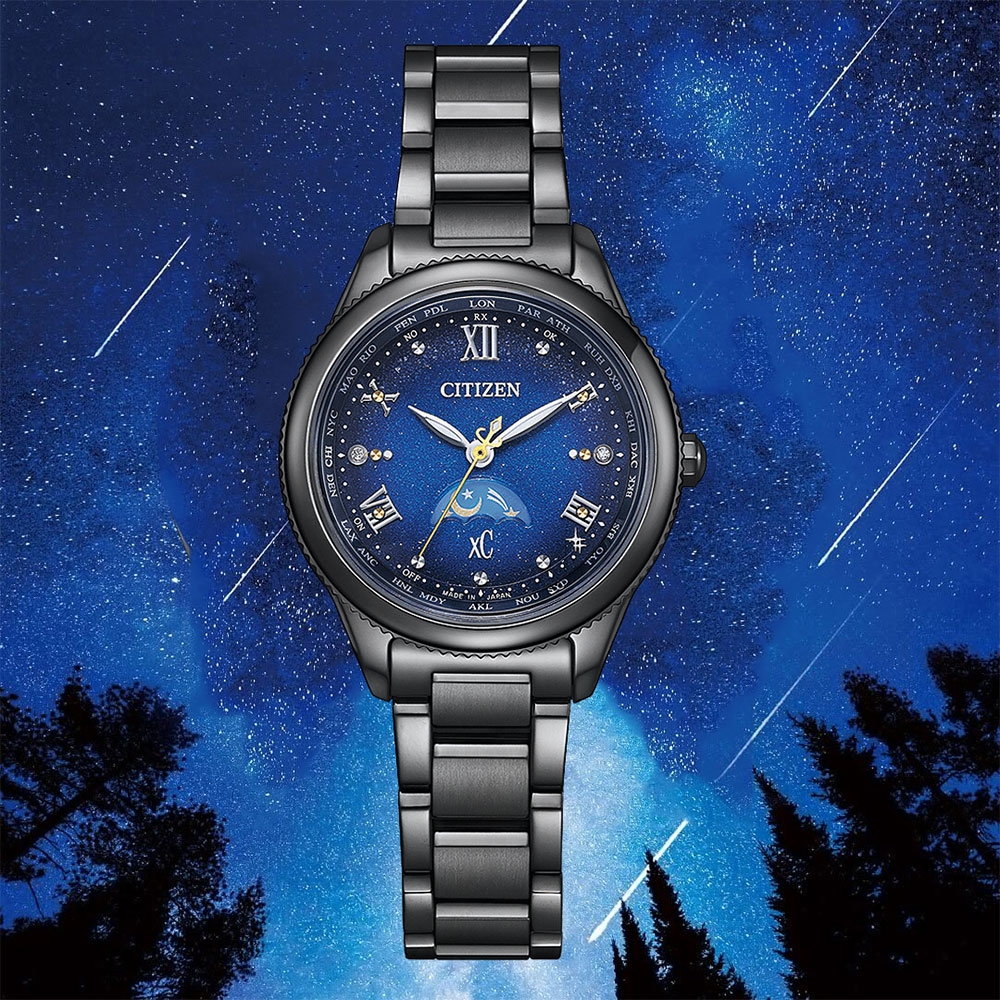 CITIZEN 星辰XC 夜川月限量超級鈦日月顯示光動能電波女錶99購物