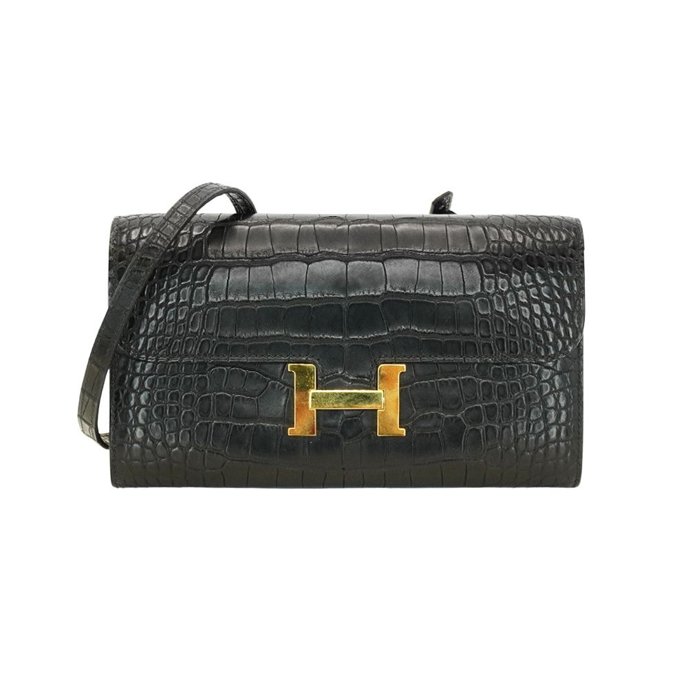 二手品 Hermes 愛馬仕 Constance To Go 霧面鱷魚皮手拿/斜背包#Z(89黑/金釦)