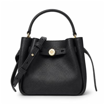 TORY BURCH ROMY 納帕皮革束帶繩手提/斜背兩用水桶包(迷你/黑)