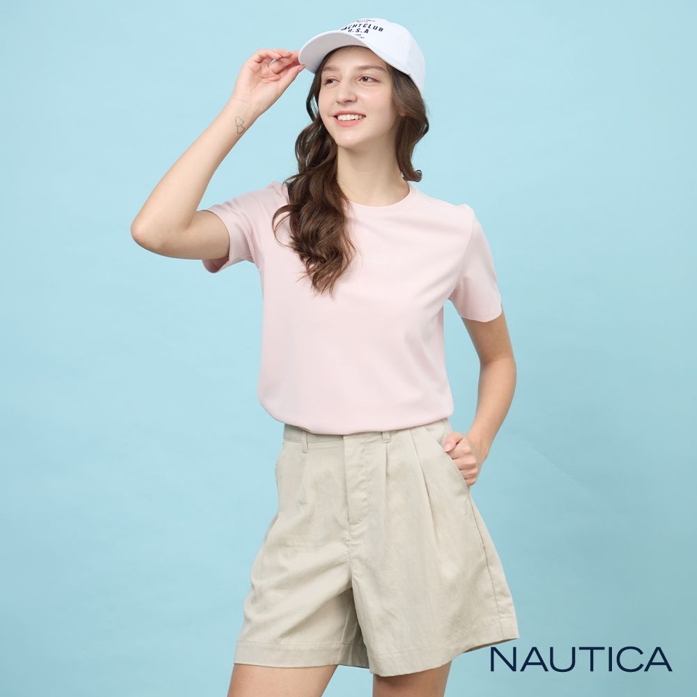 NAUTICA 官方旗艦 女裝  抗UV機能刺繡短袖T恤-粉色