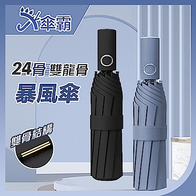 傘霸 超大傘面24骨雙龍骨暴風自動傘抗強風抗UV雨傘遮陽傘-快