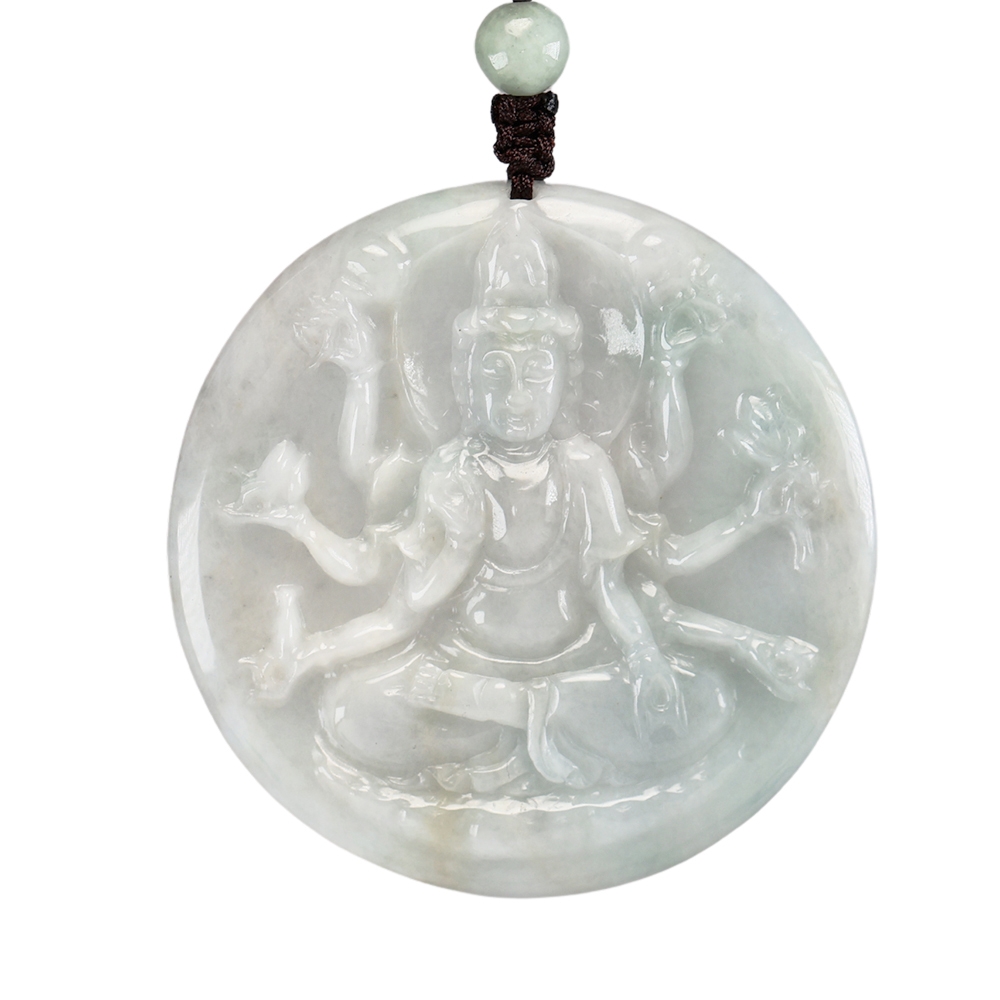 中国美術 翡翠 天女 置物 A jadeite 'Guanyin and attendants' group, Qing dynasty | 清