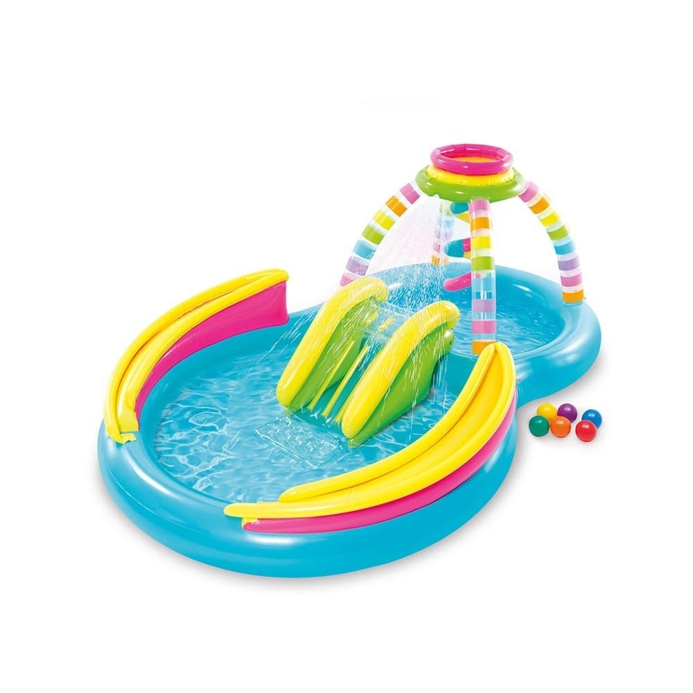 INTEX 彩虹基地戲水游泳池/小滑水道295x191x深25cm(374L)適2歲+