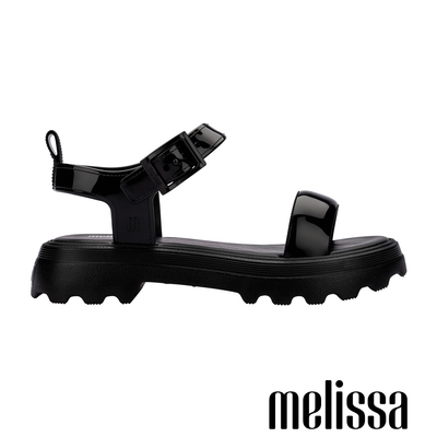 Melissa-一字鋸齒底方扣涼鞋-黑色