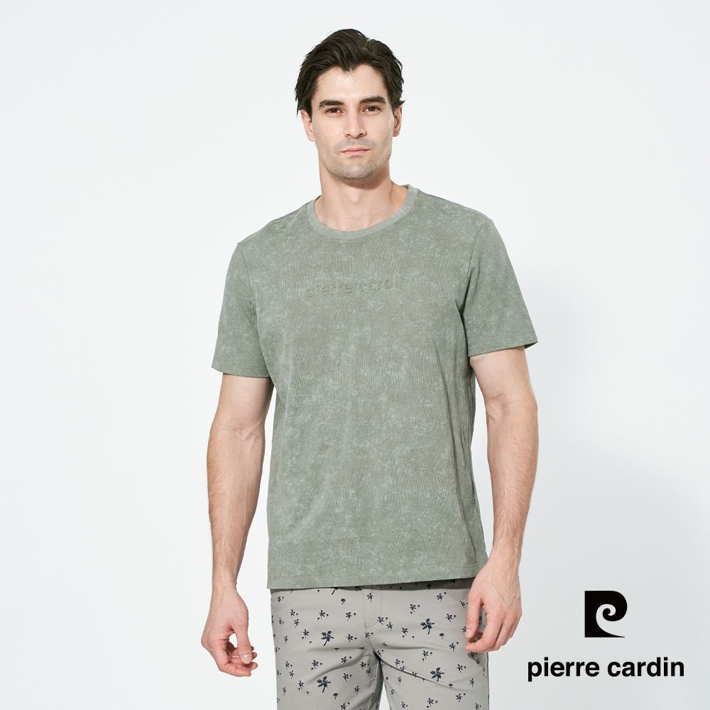 pierre cardin 皮爾卡登 男款 印花LOGO圓領短袖上衣-綠色(5257280-48)