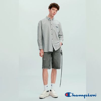 Champion 官方直營 男款 CAMPUS 條紋翻領長袖襯衫-藏青色(U6ASHSU090M-684)