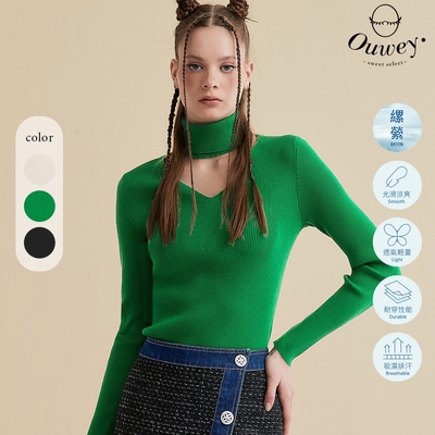 OUWEY歐薇 高領縷空針織上衣(三色；S-L)3233195527