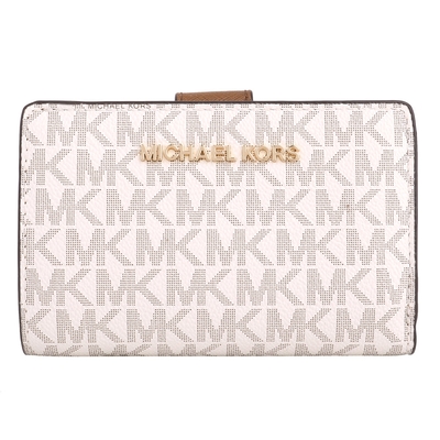 MICHAEL KORS- 金字滿版防刮logo皮革釦式中夾(白)