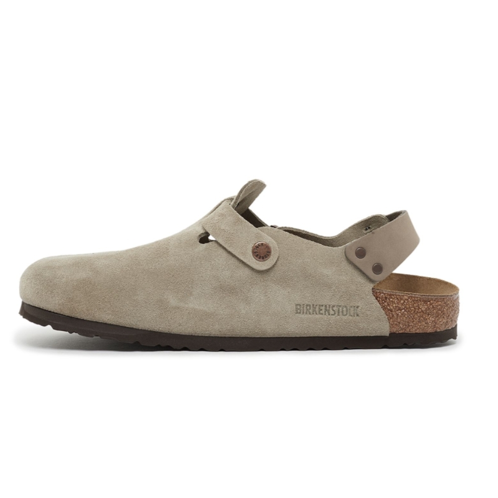 日本東京限定Birkenstock Tokio 女麂皮包頭拖鞋淺褐色一般寬真皮勃肯