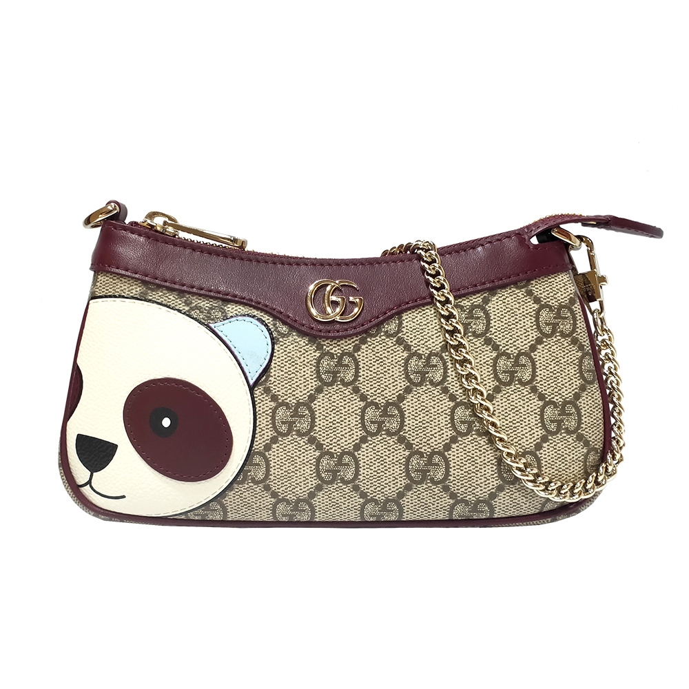 【GUCCI 古馳】818763 新款帆布系列熊貓細節手提/肩背包(棕色)