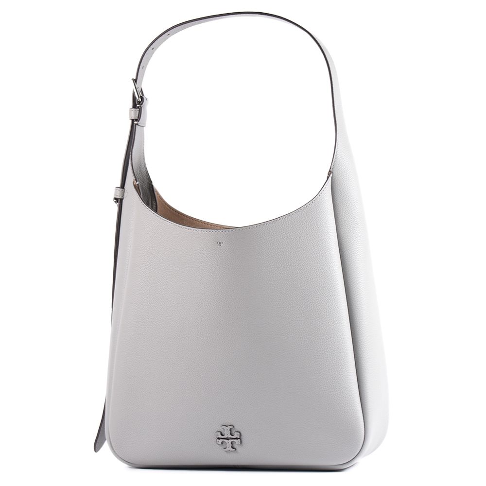TORY BURCH THEA 鵝卵石紋釦式肩背包-灰色/附活動萬用包