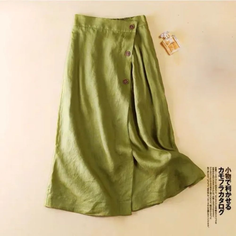 【LANNI 藍尼】★夏季棉麻休閒A字裙(女裝/半身裙/棉麻裙/休閒/日系/通勤) (綠)