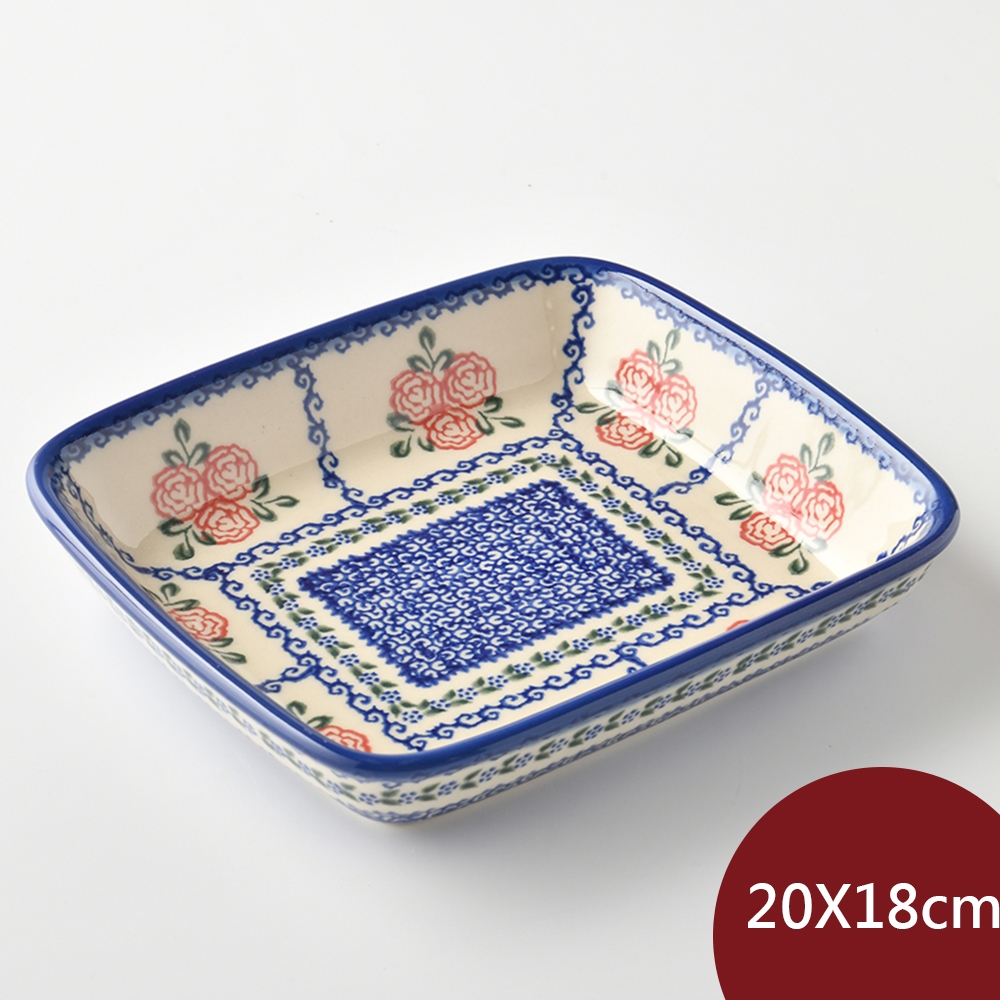 波蘭陶 漫野薔薇系列 長方形深餐盤 陶瓷盤 點心盤 20x18cm 波蘭手工製