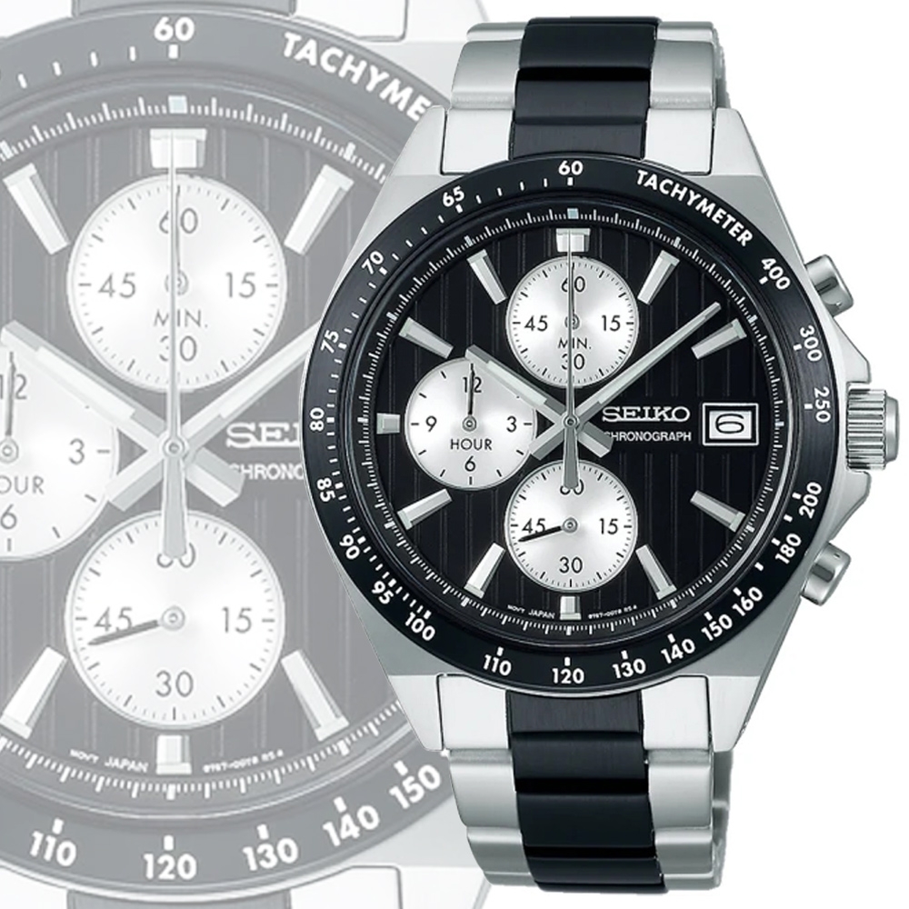 SEIKO 精工 CS系列 計時碼錶 三眼潮男腕錶-黑面41mm SBTR043J/8T67-00Y0D 送禮 禮物推薦_SK028