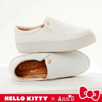 Ann’S X Sanrio三麗鷗 HELLO KITTY 聯名 經典滿版無色烙印厚底懶人鞋3.5cm-白