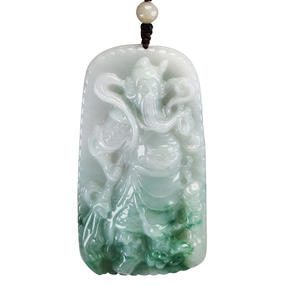 漢石齋】天然翡翠A貨大關公玉佩吊墜飄花種(46*83*14mm) | 漢石齋