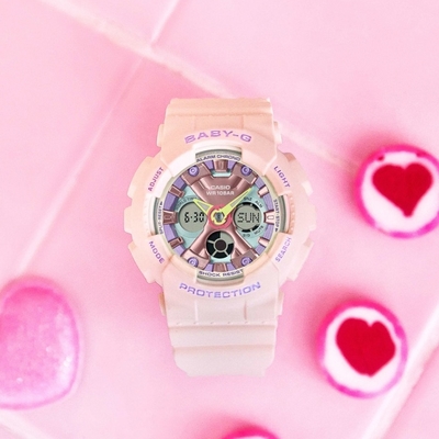 CASIO 卡西歐 BABY-G 柔美粉彩 可愛休閒雙顯手錶 寵媽有禮 送禮首選-粉紫 BA-130PM-4A