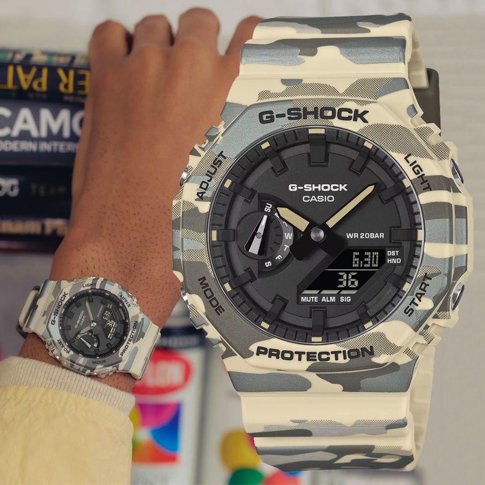 CASIO 卡西歐 G-SHOCK 時尚迷彩 八角雙顯腕錶 錶 手錶 送禮 GA-2100CM-5A