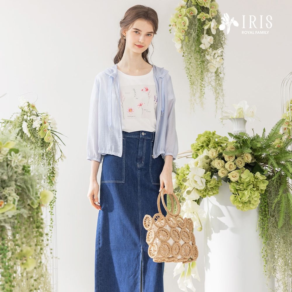IRIS 艾莉詩-前開衩水洗牛仔長裙-42261 (藍色)