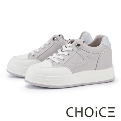 CHOiCE 牛貼皮免綁帶厚底休閒鞋 淺紫