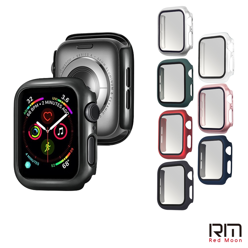 Redmoon APPLE Watch Series 11/10/9/8/7/SE3/2/1 9H鋼化玻璃+PC全包覆雙料防摔保護殼 40/41/42/44/45/46mm (40mm)