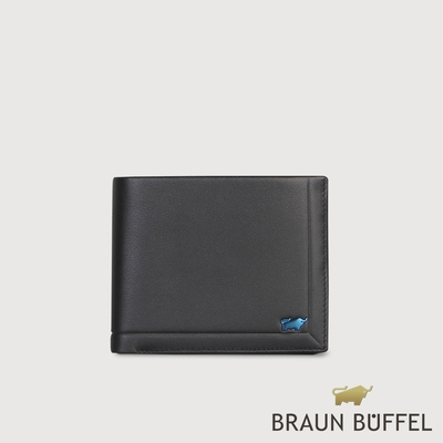 【BRAUN BUFFEL 德國小金牛】台灣總代理 戴普 8卡中間翻零錢袋短夾-黑色/BF521-318-BK
