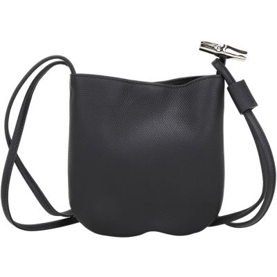 LONGCHAMP Le Roseau 竹節系列荔紋小牛皮肩斜背包(黑色)