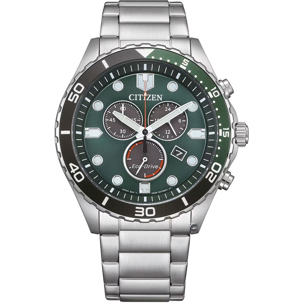 CITIZEN 星辰錶 Chronograph 運動型計時腕錶-43mm綠 AT2561-81X