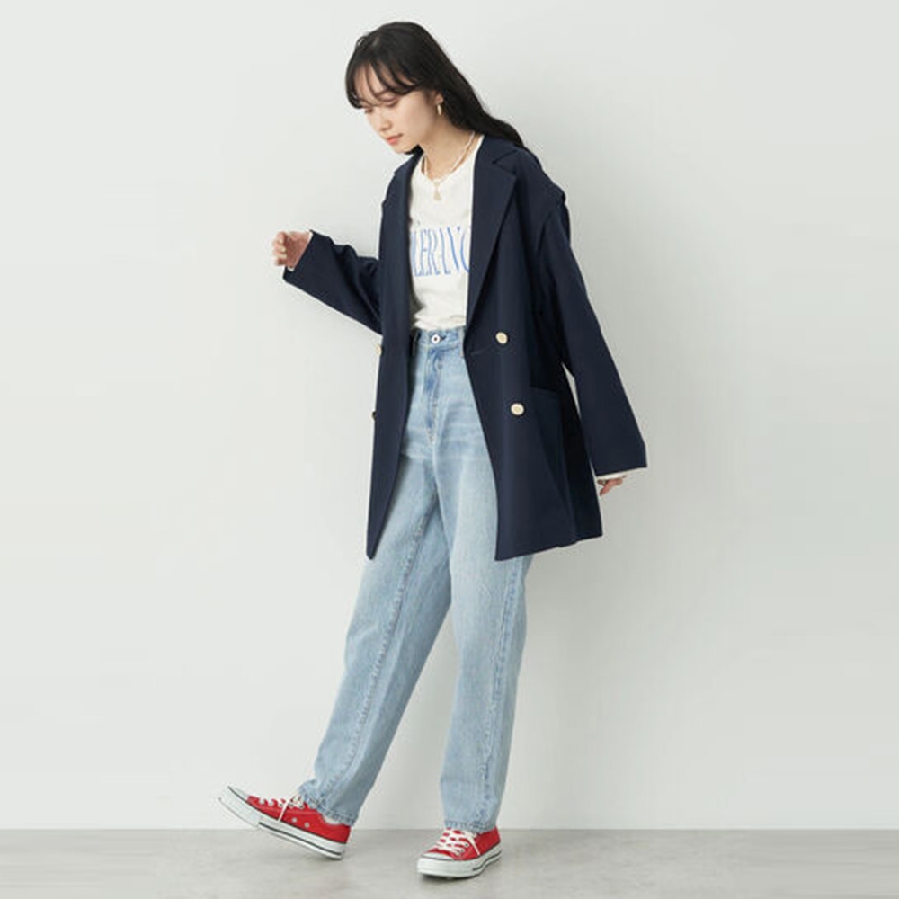 earth music 復古刷色錐形剪裁牛仔褲| 寬褲| Yahoo購物中心