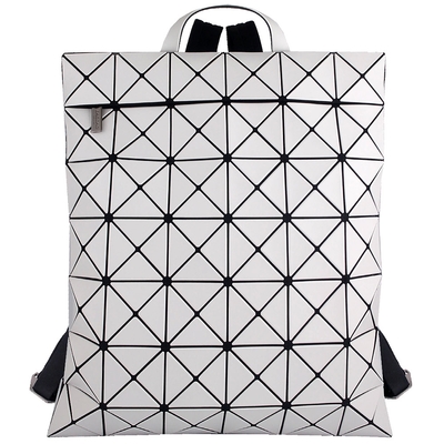 ISSEY MIYAKE 三宅一生 BAOBAO 白灰色皮質方格6x7拉鍊後背包