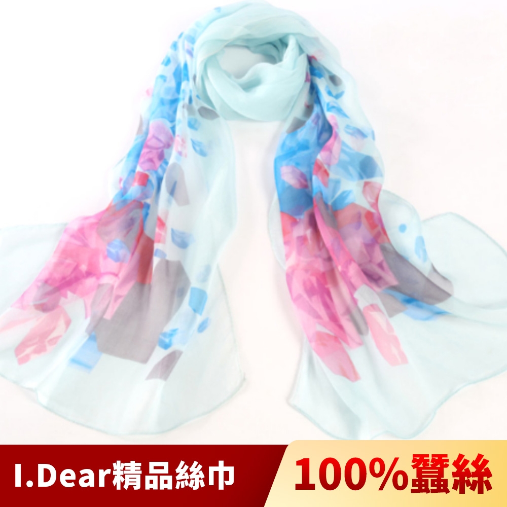 I.Dear-100%蠶絲頂級印花真絲披肩/圍巾(舞盡霓裳)