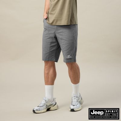 JEEP 男裝 WAGONNER LOGO印花棉質休閒短褲-灰色