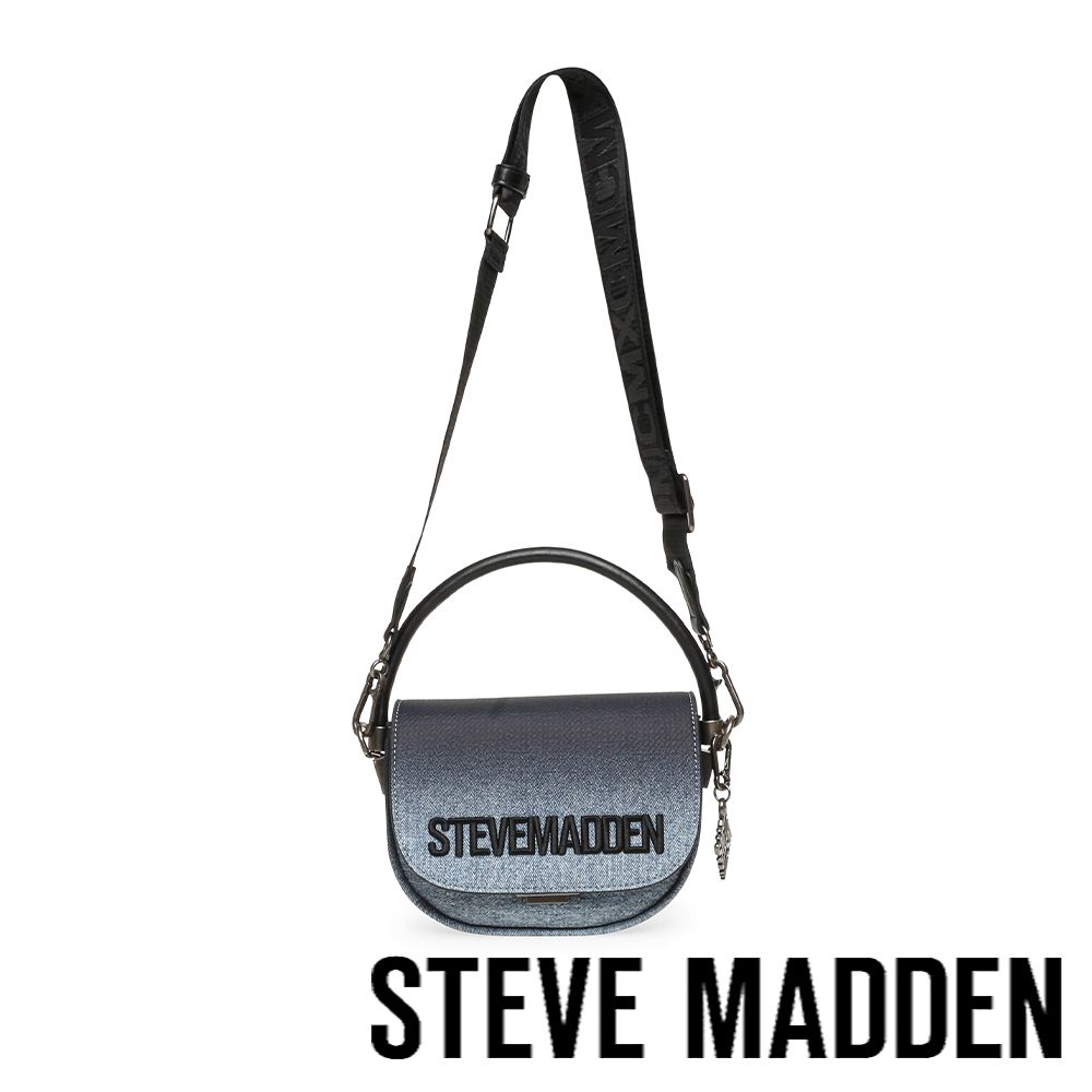 STEVE MADDEN-丹寧雙背帶翻蓋馬鞍包BYUKON-藍色