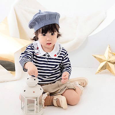OB嚴選-美國棉．臺灣製可愛kitty彈性條紋半開襟寶寶上衣