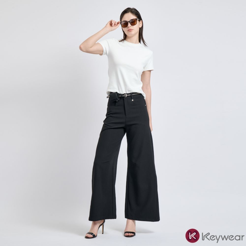 KeyWear奇威名品    高腰修身俐落顯瘦寬褲(共2色)-黑色