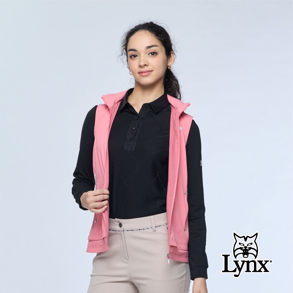 【Lynx Golf】女款可收帽彈性連帽背心/高爾夫球(二色) (粉紅色)