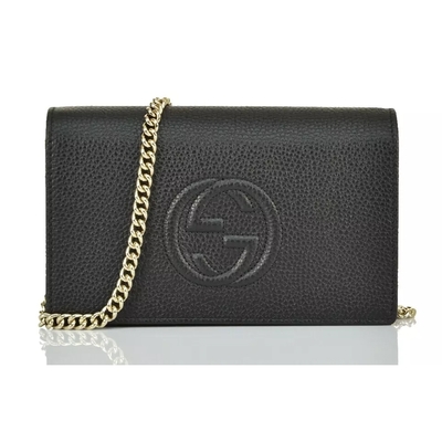 【GUCCI 古馳】598211 經典SOHO系列鍊帶WOC手拿/斜背包(黑色)