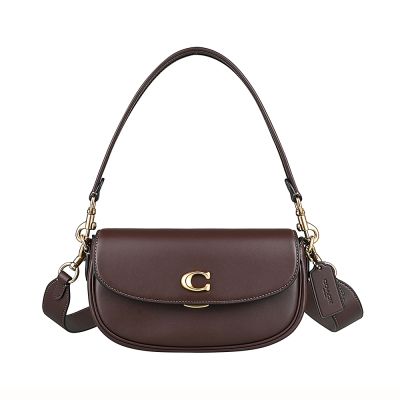 COACH EMMY 23 塗層C字LOGO牛皮肩背斜背馬鞍包(楓樹棕)