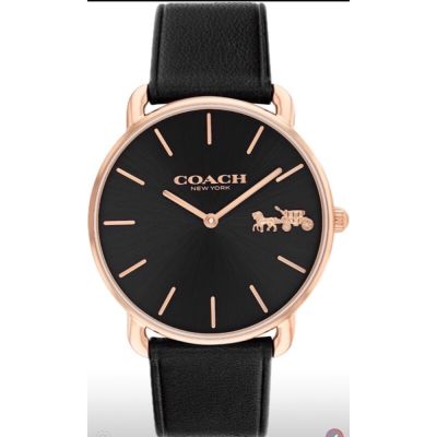 COACH 官方授權 Elliot C字時尚皮帶錶 黑x玫瑰金-女錶(CO14504381)36mm