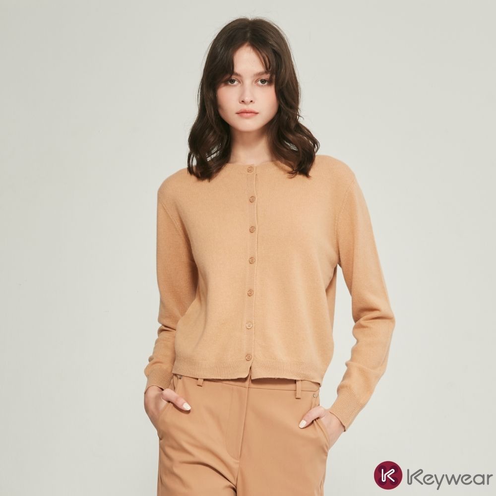 KeyWear奇威名品 波浪紋長袖針織外套(共7色)-卡其色