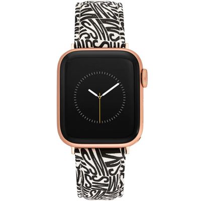 STEVE MADDEN Apple Watch 錶帶  ㄇ字皮錶帶-黑白塗鴉印花皮革質感錶帶（不含手錶）