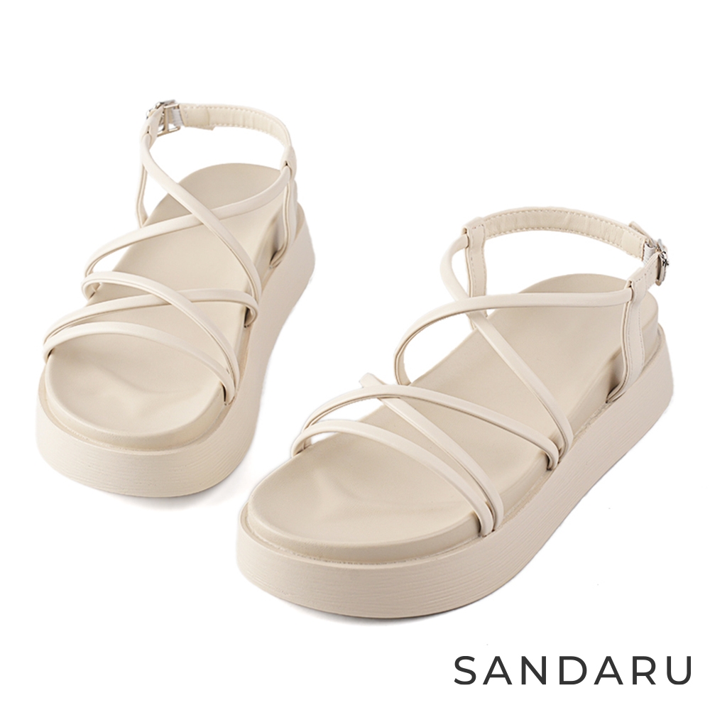 山打努SANDARU-涼鞋 細交叉側扣厚底涼鞋-杏 (杏)